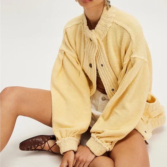 Free People We The Free Cute In This Cardi Cardigan Sweater in Sunlight Yellow - Picture 3 of 8